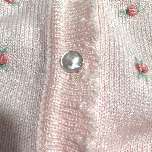 Vintage Little Girls Pink Cardigan Rose Detail Ruffle MOP Buttons Adorab… - Picture 8 of 10
